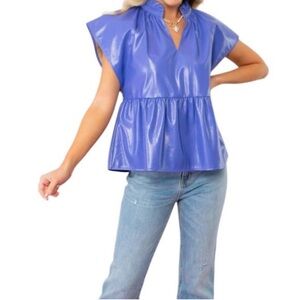 THML Boutique Purple Peplum Cap Sleeve Leather Top Small NWT Mardi Gras Clemson